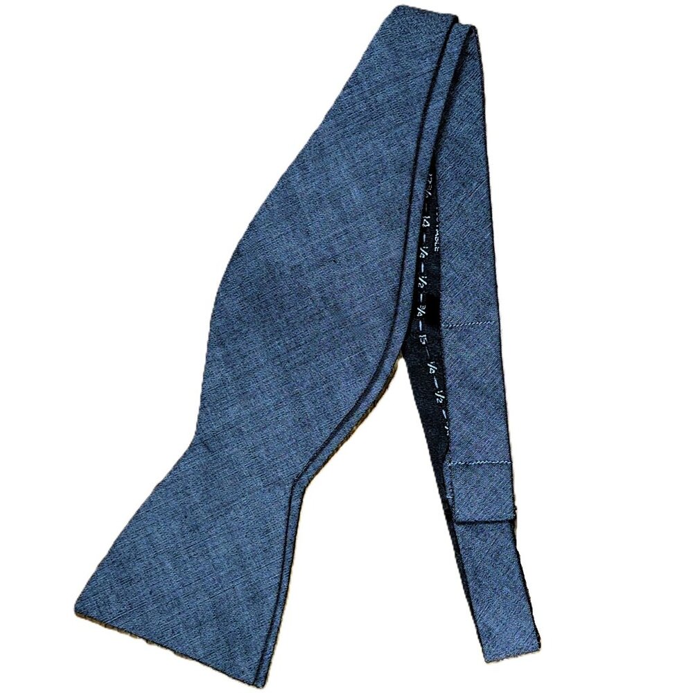 The Tie Bar Set of 3 Bow Ties Cotton Linen Silk Silver Gray Blue Geometric - Picture 3 of 15